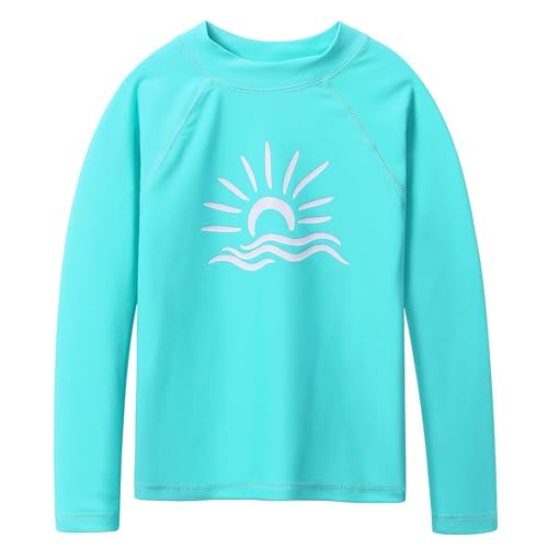 HUAANIUE Jungen Mädchen Badeanzug T-Shirt + Shorts Anti-UV UPF 50+ Mädchen Jungen Strandbadeanzug Langarm 3-12 Jahre (S298-Cyan, 8-9 Jahre) von HUAANIUE