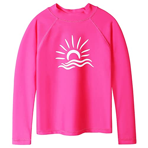 HUAANIUE Jungen Mädchen Badeanzug T-Shirt + Shorts Anti-UV UPF 50+ Mädchen Jungen Strandbadeanzug Langarm 3-12 Jahre (S298-Dunkel Rosa, 11-12 Jahre) von HUAANIUE