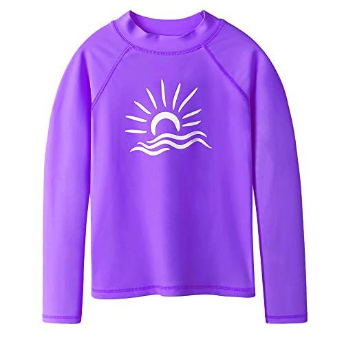 HUAANIUE Jungen Mädchen Badeanzug T-Shirt + Shorts Anti-UV UPF 50+ Mädchen Jungen Strandbadeanzug Langarm 3-12 Jahre (S298-Violett, 5-6 Jahre) von HUAANIUE