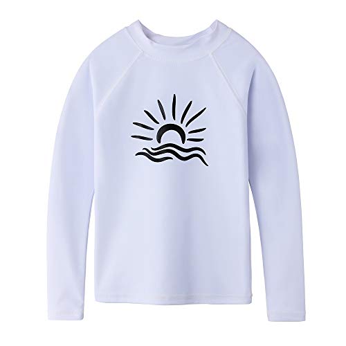 HUAANIUE Jungen Mädchen Badeanzug T-Shirt + Shorts Anti-UV UPF 50+ Mädchen Jungen Strandbadeanzug Langarm 3-12 Jahre (S298-Weiß, 11-12 Jahre) von HUAANIUE
