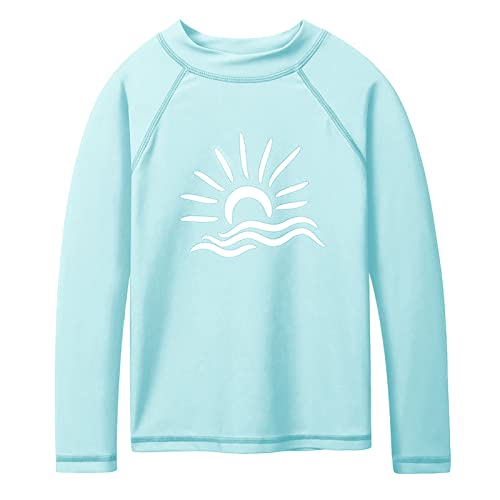 HUAANIUE Jungen Mädchen Badeanzug T-Shirt + Shorts Anti-UV UPF 50+ Mädchen Jungen Strandbadeanzug Langarm 3-12 Jahre (S356-Hell Blau, 7-8 Jahre) von HUAANIUE