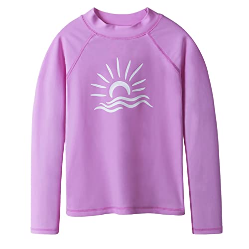HUAANIUE Jungen Mädchen Badeanzug T-Shirt + Shorts Anti-UV UPF 50+ Mädchen Jungen Strandbadeanzug Langarm 3-12 Jahre (S356-Lila, 11-12 Jahre) von HUAANIUE