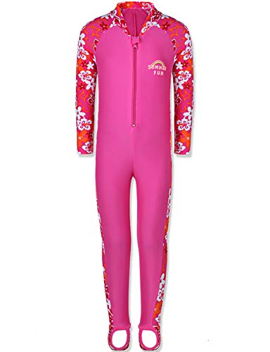 HUAANIUE Mädchen Kinder 1-Teiliger Badeanzug Anti-UV UPF 50+ Kinder Mädchen Lange Ärmel Lange Hose Ganzkörper-Schutz-Badeanzug mit Reißverschluss 1 Jahr-10 Jahre (S243-Dunkle Rosa, 3-4 Jahre) von HUAANIUE
