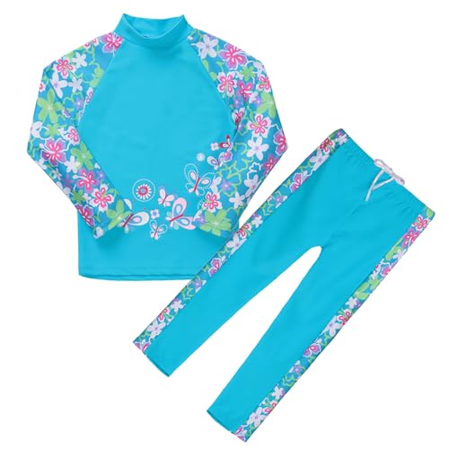HUAANIUE Mädchen Kinder 2-Teiliger Badeanzug Anti-UV UPF 50+ Kinder Mädchen Lange Badebekleidung 3-12 Jahre (S240-Blau Lang, 3-4 Jahre) von HUAANIUE