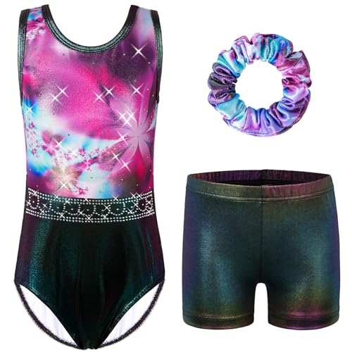 HUAANIUE Mädchen Kinder Gymnastikanzug Set Trikot + Shorts + Haarschmuck Ärmelloser Tanzanzug 3-14 Jahre (KHB373-Weiß Rot, 3-4 Jahre) von HUAANIUE