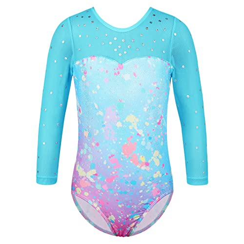 HUAANIUE Kinder Turnanzug Mädchen 3-14 Jahre, Bunte Gymnastikanzüge mit Langen Ärmeln & Ärmellos, elastisch & atmungsaktiv, perfekt für Ballett, Tanz & Training (B265-Blauer Punkt, 9-10 Jahre) von HUAANIUE