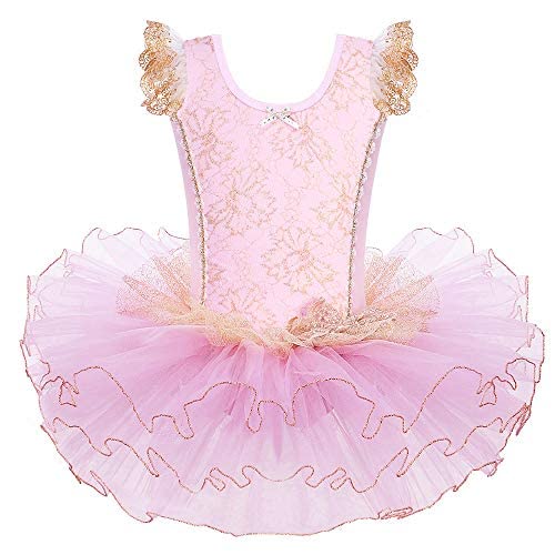 HUAANIUE Mädchen Kinder ärmellos Ballettrock Kinder Mädchen Ballett Sweatshirt mit Tüll Rock 3-7 Jahre (B156-Rosa, 4-5 Jahre) von HUAANIUE