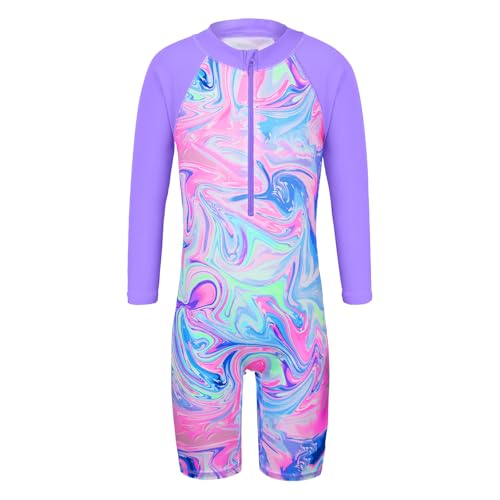 HUAANIUE Mädchen UPF 50+ UV Einteiler Bademode Kinder Bodysuit Beachwear mit Reißverschluss Surfen Rosa Schwimmen Kinder Badeanzug 4-11 Jahre, A009 Purpleagate Longsleeve Bademode, 5-6 Jahre von HUAANIUE