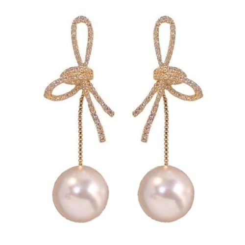 Eleganter Perlenpendellanhänger Ohrring Zirkon Kristall Bogenknoten Ohrringe Für Frauen Ohrschmuck Ohrohrschstene Für Modeliebhaber von HUAANYA