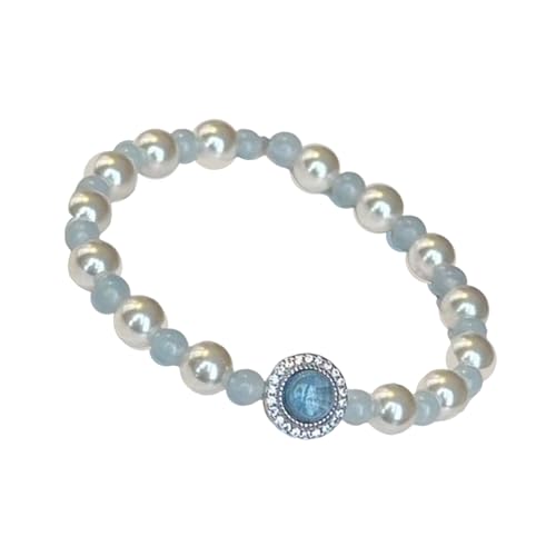 HUAANYA Elegantes Aquamarin Perlenarmband Für Frauen Mit Natürlichen Edelsteinen Und Handgefertigten Designs Für Geburtstage Handgefertigtes Perlenarmband Tragbar von HUAANYA