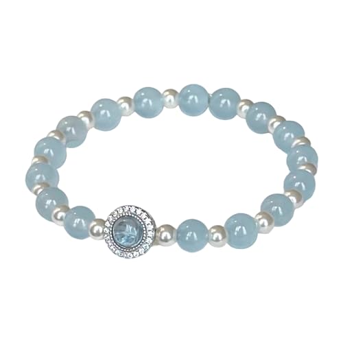 HUAANYA Elegantes Aquamarin Perlenarmband Für Frauen Mit Natürlichen Edelsteinen Und Handgefertigten Designs Für Geburtstage Handgefertigtes Perlenarmband Tragbar von HUAANYA
