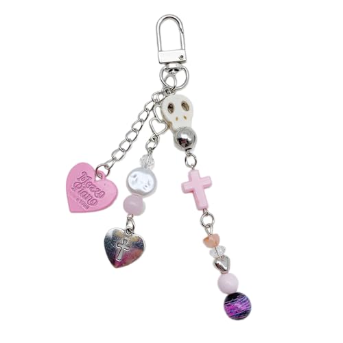 HUAANYA Gothic Perlen Keyring Skeleton Heart Anhänger Keychain Bunte Schlüsselkette Mysteriöser Dunkler Goth Accessoire von HUAANYA