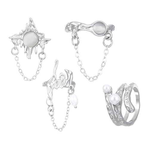 HUAANYA Set Von 4 Eleganten Perlen Und Mondsteinkettenringen Verstellbare Offene Ringe Strukturierter Schmuck Für Frauen Modeaccessoire HUAANYA Set Von 4 Eleganten Perlen Und Mondsteinkettenringen Verstellbare Offene Ringe Strukturierter Schmuck Für Frauen Modeaccessoire von HUAANYA