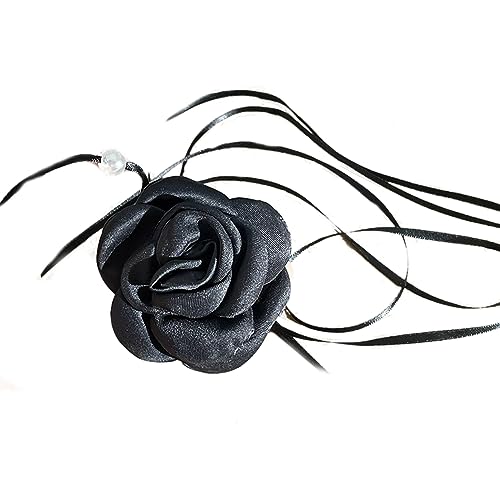 HUAANYA Verstellbares Seil Halshalskette Big Rose Anhänger Krawatte Gothic Clavicic Chain Floral Heckchain Für Frauen Mädchen von HUAANYA