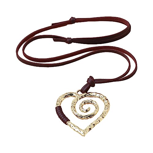 HUAANYA Vintage Heart Anhänger Halskette Frauen Temperament Colarmbone Kette Leder Choker Frauen Verstellbarer Kettenschmuck Geschenk von HUAANYA