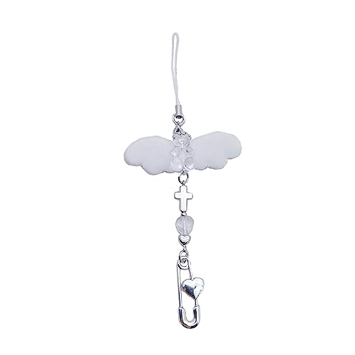 HUAANYA Weißer Engel Flügel Tassels Telefon Lanyard Weiblich Niedliche Perlen Telefon Shell Anhänger Zubehör Paket Dekoration Schlüsselbund von HUAANYA