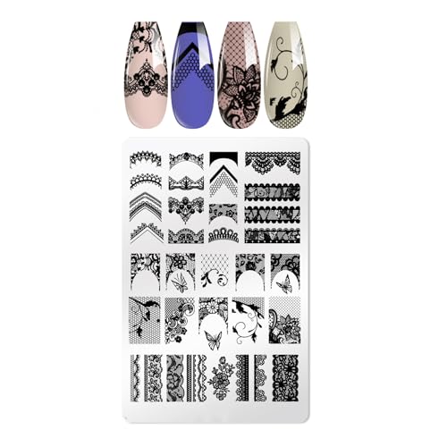 Nägel Kunstbilder Stempel Vorlage Blumenspitzen Designs Nägel Polnische Briefmarken Maniküren Schablonen Für DIYS Home Salons Verwenden Nagelstempelplatten von HUAANYA