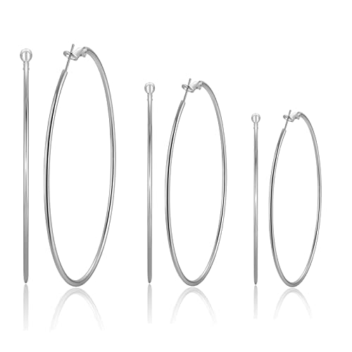 Silber Creolen Ohrringe 925 Sterling Silber Post Hoop Ohrringe für Frauen 3 Paar Große Creolen Set für Mädchen Geschenke von HUABOLA CALYN