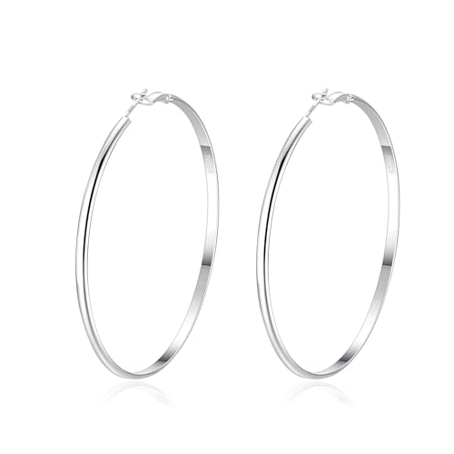 925 Sterling Silber Creolen - Dünne Große Hypoallergene Ohrringe für Damen von HUABOLA CALYN