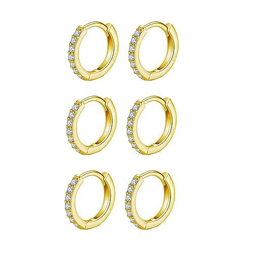 HUABOLA CALYN 3 Paar Creolen Silber 925, Silber Gold Creolen Silber 925 Klein Set für Damen Herren Mädchen, Hypoallergen Ohrringe Gold Set mit AAA Zirkonia Schmuck von HUABOLA CALYN