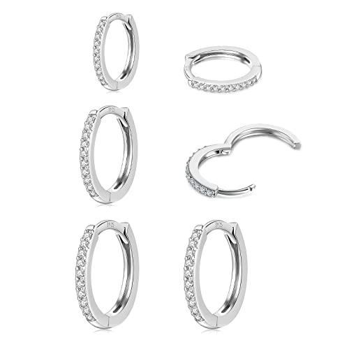 HUABOLA CALYN 3 Paar Creolen Silber 925, Silber Gold Creolen Silber 925 Klein Set für Damen Herren Mädchen in 8/10/12mm, Hypoallergen Ohrringe Gold Set mit AAA Zirkonia Schmuck von HUABOLA CALYN