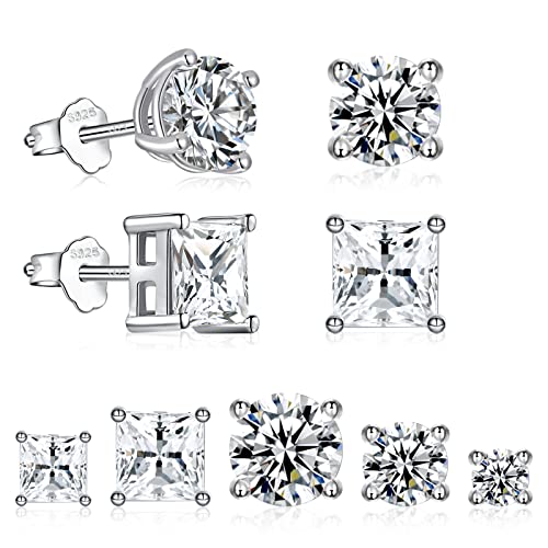 HUABOLA CALYN 5 Paar Silber 925 Ohrringe für Damen, Klein Silber Ohrstecker Set mit AAA+ Zirconia, Schlafen Knorpel Ohrstecker für Mädchen Herren-3/4/5/6/8mm von HUABOLA CALYN