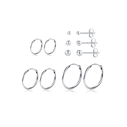 HUABOLA CALYN 6 Paar Ohrringe Sterling Silber 925 Set, Gesundheitsstecker Ohrringe für mehrere Piercings, Hypoallergen Knorpel Huggies Creolen für Damen Herren Mädchen-2/3/4/8/10/12mm von HUABOLA CALYN