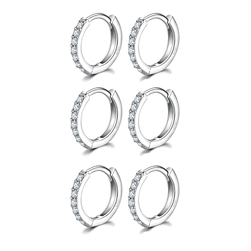 HUABOLA CALYN 3 Paar Creolen Silber 925, Silber Gold Creolen Silber 925 Klein Set für Damen Herren Mädchen, Hypoallergen Ohrringe Gold Set mit AAA Zirkonia Schmuck von HUABOLA CALYN