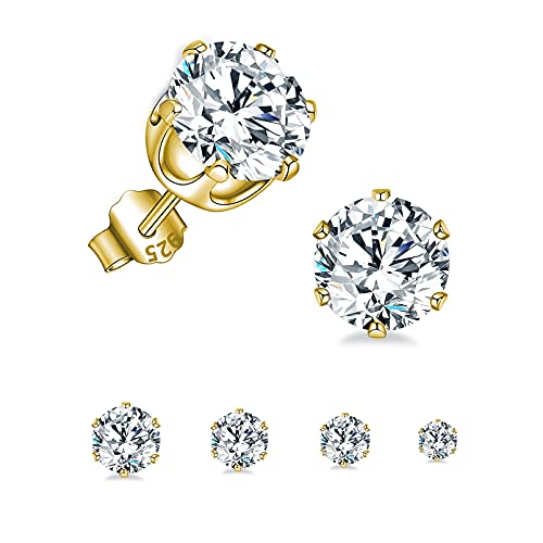 Silberne Ohrstecker für Damen | 925 Sterling Silber Ohrstecker Set | Kleine Helix Tragus Knorpel Ohrringe | 4 Paar Zirkonia Ohrstecker für Frauen Mädchen (3/4/5/6 mm) von HUABOLA CALYN