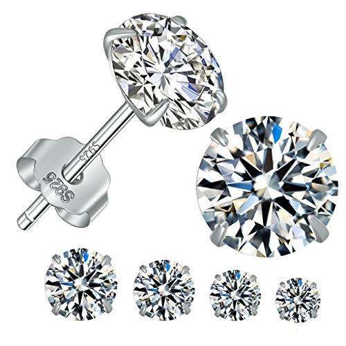 Silber Ohrstecker für Frauen, 4 Paar 925 Sterling Silber Ohrstecker Set, hypoallergen kleine Schlafknorpel Studs, AAAAA Clean Cubic Zirkonia Ohrstecker (4/5/6/7mm) von HUABOLA CALYN