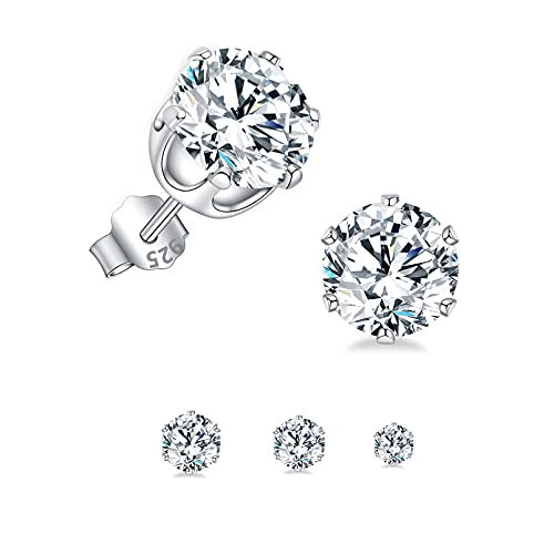 Silberne Ohrstecker für Damen | 925 Sterling Silber Ohrstecker Set | Kleine Helix Tragus Knorpel Ohrringe | 3 Paar Zirkonia Ohrstecker für Frauen Mädchen (2/3/4 mm) von HUABOLA CALYN