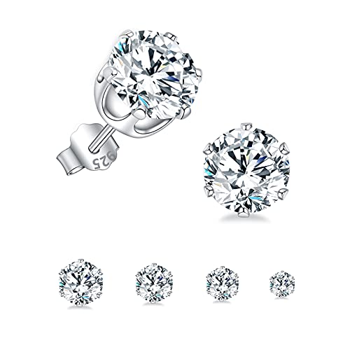 Silberne Ohrstecker für Damen | 925 Sterling Silber Ohrstecker Set | Kleine Helix Tragus Knorpel Ohrringe | 4 Paar Zirkonia Ohrstecker für Frauen Mädchen (3/4/5/6 mm) von HUABOLA CALYN