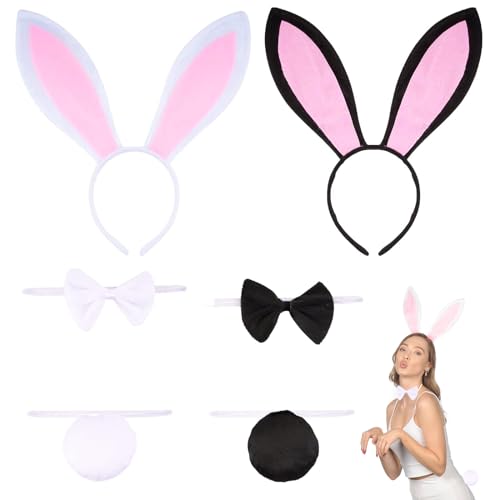 HUAEDNWKYI 6 Stück Süßes Hasen-Set - 3-teiliges Kostüm mit Flauschigen Ohren, Eleganter Fliege und Niedlichem Schwanz, Perfekt für Fasching, Halloween & Themenpartys, Einheitsgröße von HUAEDNWKYI