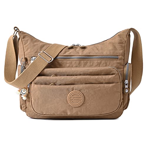 HUAERYOUYUE Umhängetasche Damen Reisetasche Wasserdichte Schultertaschen Mode Seitentasche Lässige Büchertasche Leicht Taschen Sporttasche für Freizeit (Beige Groß) von HUAERYOUYUE
