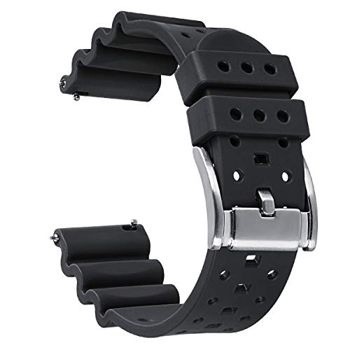 HUAFIY Silikon-Uhrenarmbänder – wählen Sie Farbe und Breite 20 mm, 22 mm, 24 mm Gummi-Armbänder. Schnellverschluss-Gummi-Uhrenarmbänder für Damen/Herren 24mm Schwarz/silberfarbene Schnalle HUAFIY Silikon-Uhrenarmbänder – wählen Sie Farbe und Breite 20 mm, 22 mm, 24 mm Gummi-Armbänder. Schnellverschluss-Gummi-Uhrenarmbänder für Damen/Herren 24mm Schwarz/silberfarbene Schnalle von HUAFIY