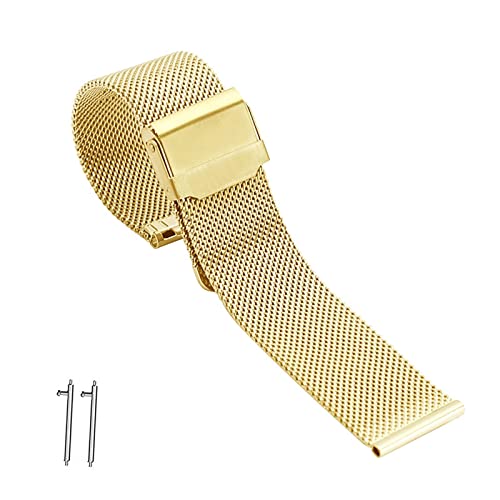 HUAHAP Milanese Mesh-Uhrenarmband, 10-22mm Schnellverschluss-Uhrenarmband Smart Watch Armbänder für Männer und Frauen, Edelstahl-Metall-Mesh-Armband (Color : Gold, Size : 16mm) von HUAHAP