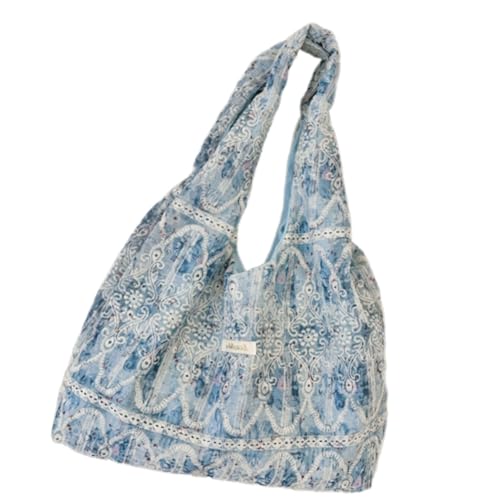 Ästhetische Tragetasche für Damen, wiederverwendbare Schultertasche, aus Segeltuch, zum Einkaufen, für Lebensmittel, Arbeitsbuch, großes Fassungsvermögen, Strandtuch, Leinentasche, blau, One Size von HUAJINGKEJI