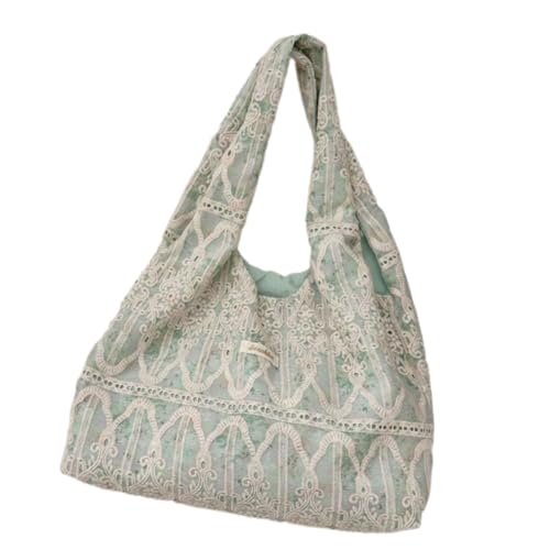Ästhetische Tragetasche für Damen, wiederverwendbare Schultertasche, aus Segeltuch, zum Einkaufen, für Lebensmittel, Arbeitsbuch, großes Fassungsvermögen, Strandtuch, Leinentasche, grün, One Size von HUAJINGKEJI