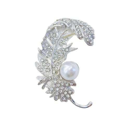 Elegante Gefieder-Broschen mit Strasssteinen, einzigartige Gefiedernadel, Unisex-Pins, Legierung, Textur, geeignet für modische Outfits, elegante Feder-Brosche von HUAJINGKEJI