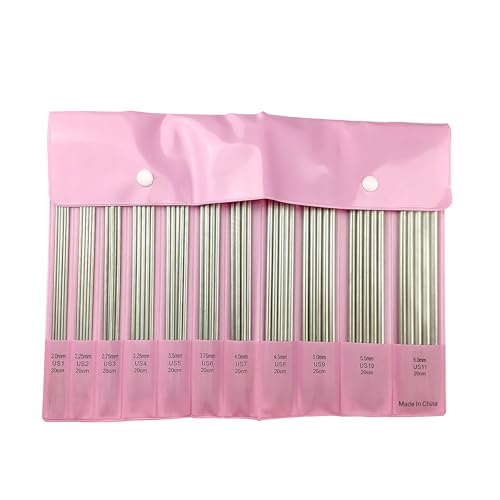 HUAJINGKEJI 11 Paar Doppelspitze Edelstahl-Stricknadeln, 2,0 mm - 6,0 mm, doppelendige Stricknadeln von HUAJINGKEJI