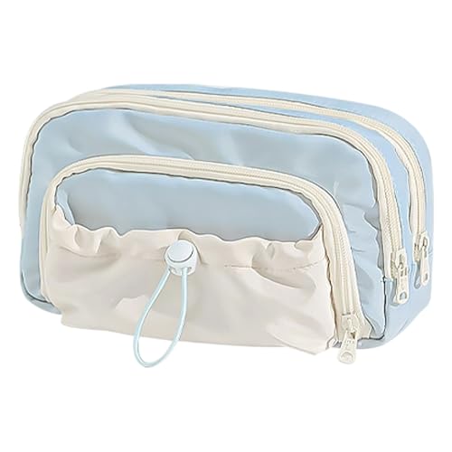 HUAJINGKEJI Ästhetisches Federmäppchen, mehrschichtiges Etui, große Kapazität, Stift für die Organisation von Schulbedarf, mehrschichtige ästhetische Box, Schulbedarf, blau, Mass Beauty von HUAJINGKEJI