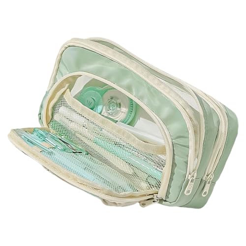 HUAJINGKEJI Ästhetisches Federmäppchen, mehrschichtiges Etui, große Kapazität, Stift für die Organisation von Schulbedarf, mehrschichtige ästhetische Box, Schulbedarf, grün, Mass Beauty von HUAJINGKEJI