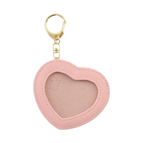 HUAJINGKEJI Cartoon-Herz-Form-Abzeichen-Halter, Schlüsselanhänger, Anime-Anstecknadel, PU-Leder, Displayschutztasche für Studenten, rose, 8.5*7cm von HUAJINGKEJI