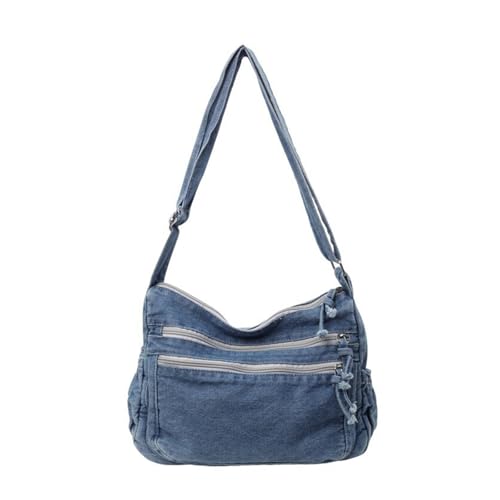 HUAJINGKEJI Damen Casual Washed Denims Satchel Bag Große Kapazität Retro Jeans Schultertasche mit verstellbarem Riemen, hellblau, Size:approx. 30x14x21cm/11.81x5.51x8.27in von HUAJINGKEJI