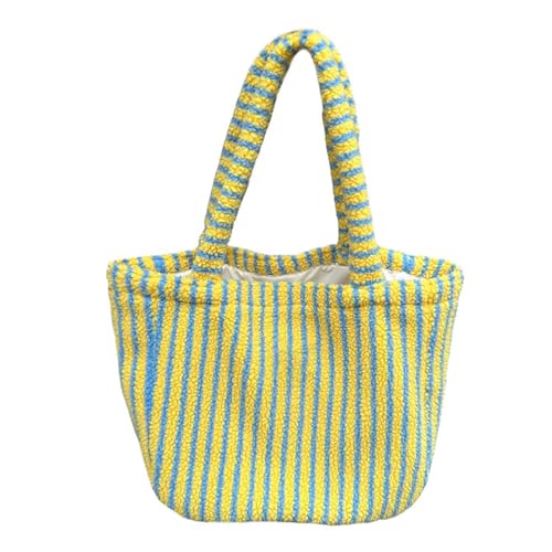 HUAJINGKEJI Damen-Plüsch-Umhängetasche, Schüler-Schultasche, modische Tasche, Tragegriff oben, Handtasche, Mädchen, großes Fassungsvermögen, gelb, 15.6x13.26in von HUAJINGKEJI