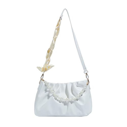 HUAJINGKEJI Elegante gefaltete Unterarmtasche mit Kunstperlen, wolkenähnlicher Schultergurt, leichte PU-Schultertasche, Geldbörse für Damen, Kunstperlen, plissiert, Wolken-Unterarmtasche von HUAJINGKEJI
