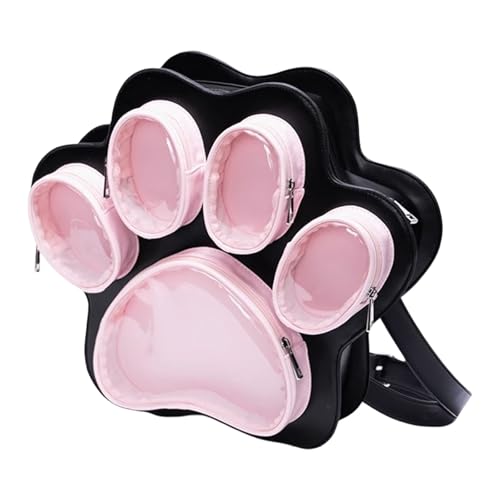 HUAJINGKEJI Lovely Cats Paw Designs School Baackpack Damen Umhängetasche mit transparentem Fenster und verstellbarem Riemen für den täglichen Gebrauch, modische Anime-Crossbody-Tasche, BP, One Size von HUAJINGKEJI