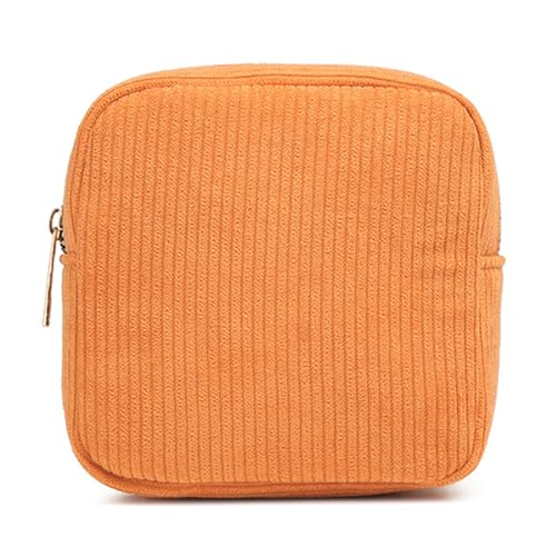 HUAJINGKEJI Modische Damen-Make-up-Tasche aus Kordsamt, einfarbig, mit Reißverschluss, Münzbörse, Kosmetik, tragbar, Kulturbeutel, Aufbewahrungstasche, Orange, Size reference picture, Make-up-Tasche von HUAJINGKEJI
