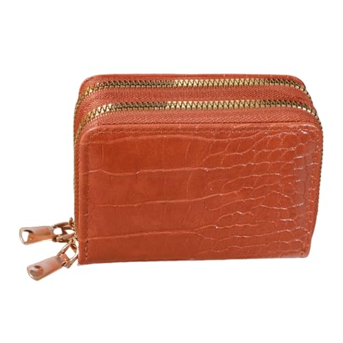 HUAJINGKEJI Modische Taschen, geprägtes Muster, kurze Geldbörse für Damen, lässiger Kartenhalter aus PU-Leder mit doppeltem Reißverschluss, braun, 11*8*4, Schulterhandtasche von HUAJINGKEJI