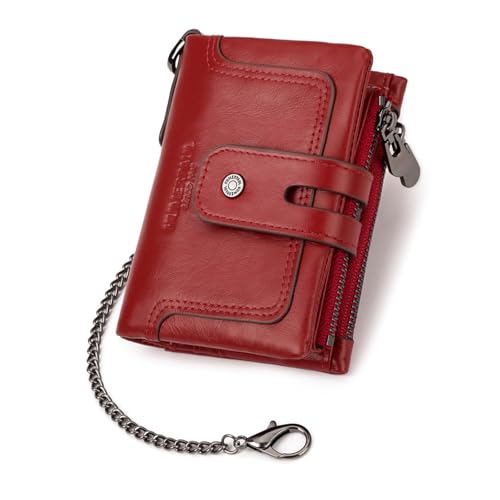 HUAJINGKEJI Modische Taschen, kompakte dreifach gefaltete Geldbörse für Herren, mit doppeltem Reißverschluss, Münzfach und Blockiertechnologie, Diebstahlschutzkette, PU-Ledergeldbörse, von HUAJINGKEJI